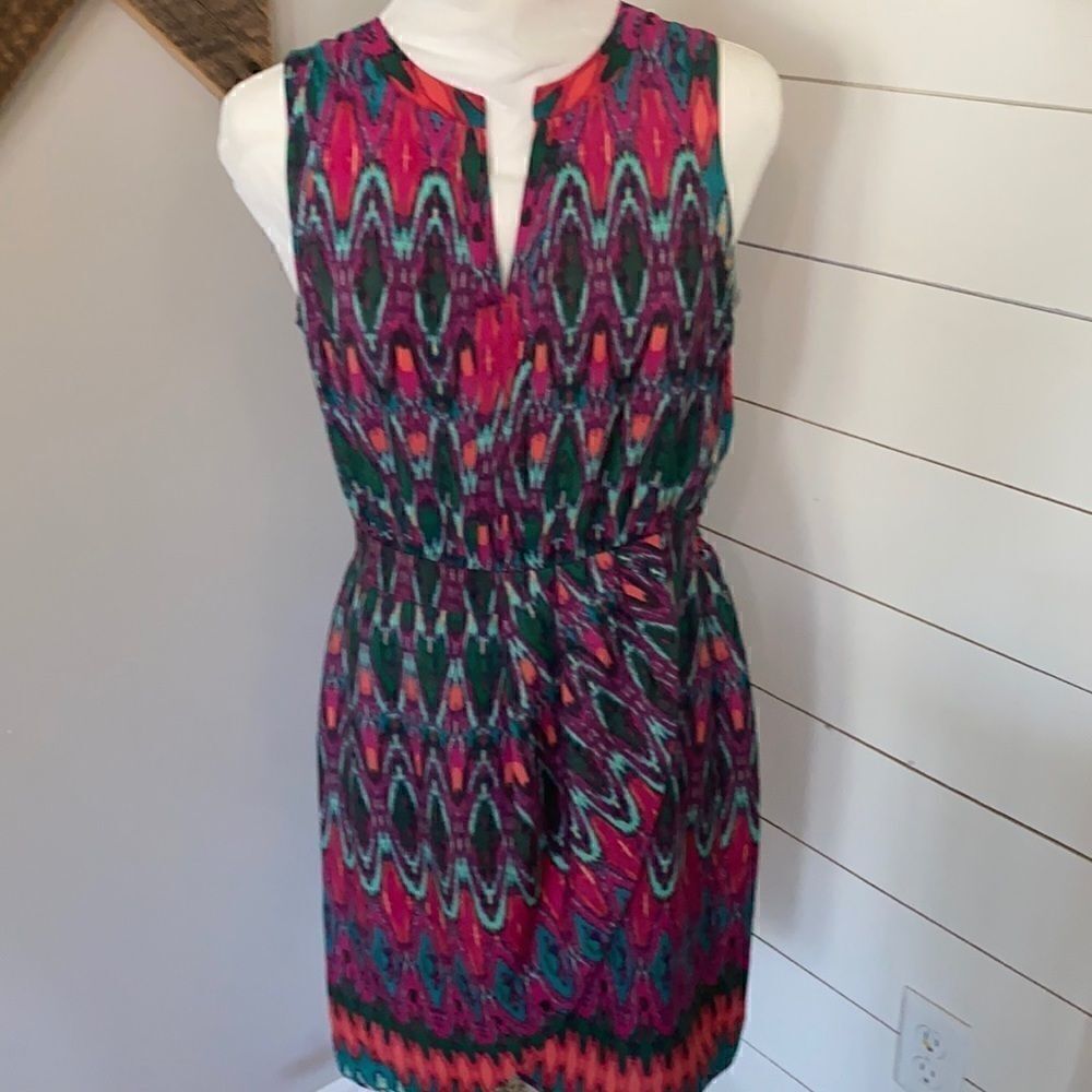 Charlie Jade | Bright Ikat Print V Neck Sleeveless Dress | S